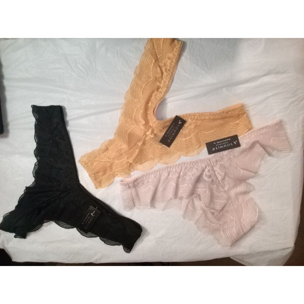 Youmita XL Soft Stretch Floral Lace Thong 3 pair Lot NWT